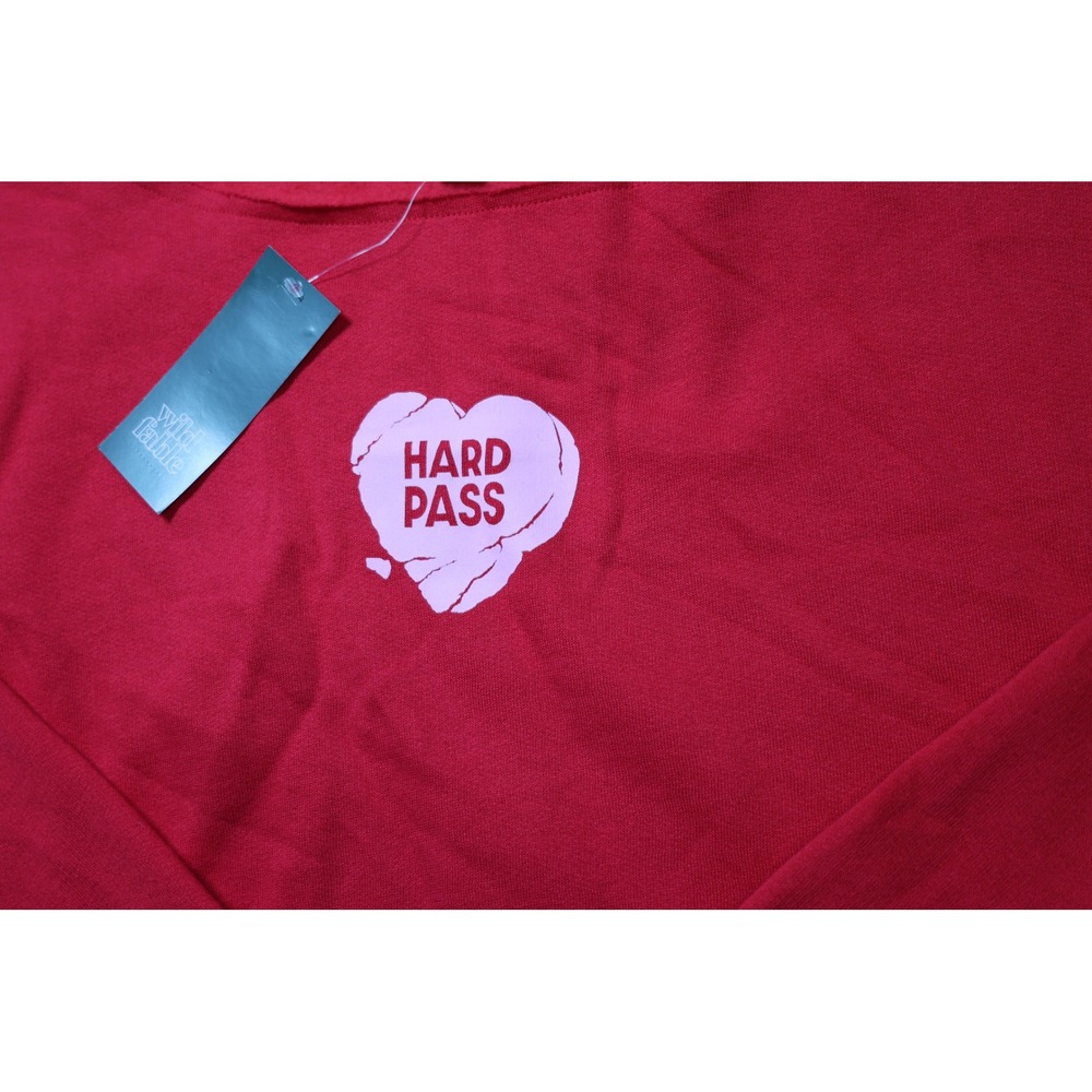 Wild Fable Red Hard Pass Heart Graphic Sweatshirt Off Shoulder Fleece Medium - Picture 3 of 7